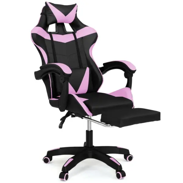 Fauteuil De Gaming Alex Réglable Avec Repose-pied, Coussin De Tête Et Coussin Lombaire Noir Et Rose