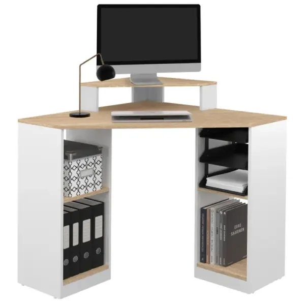 Bureau Dangle Harry Blanc Et Façon Hêtre Gain De Place Bureau Informatique Avec Rangements