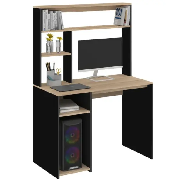 Bureau Avec Étagères De Rangement Dan Noir Et Façon Hêtre