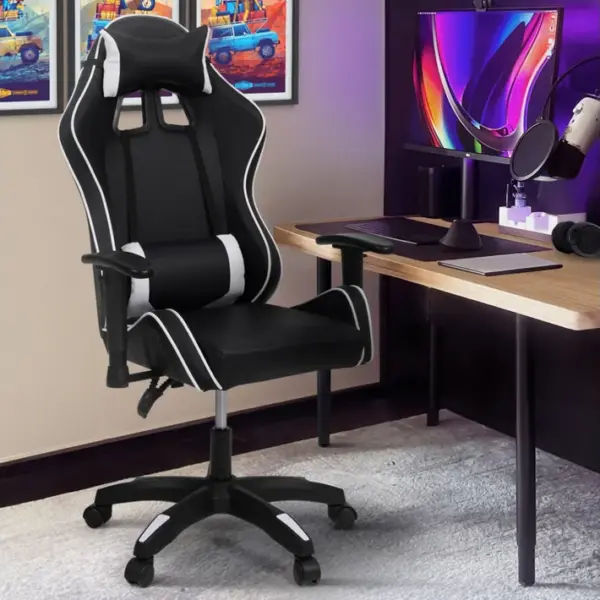 Fauteuil De Gaming Carter Accoudoirs 2d Pivotants, Réglable Hauteur Noir Et Blanc