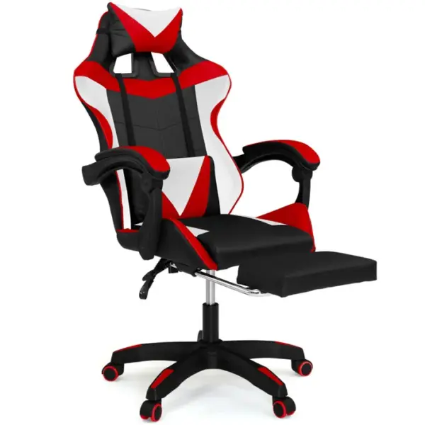 Fauteuil De Gaming Alex Réglable Repose-pied, Coussin De Tête Et Lombaire Noir Blanc Et Rouge