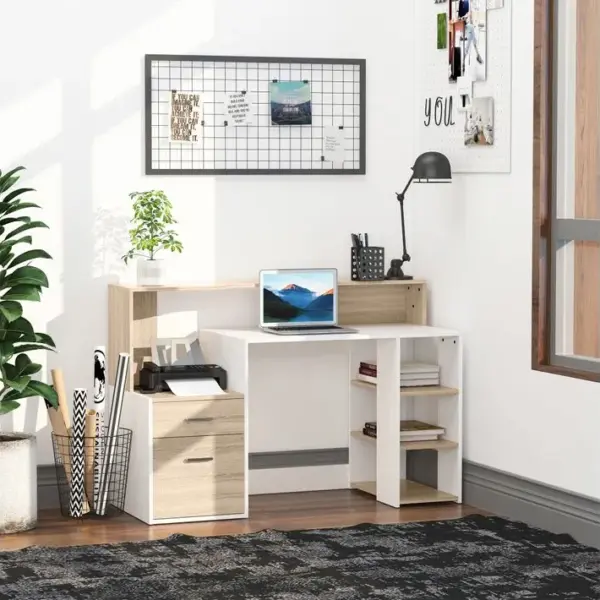 Bureau Informatique 137 L X 55 L X 92 H Cm Chêne Blanc