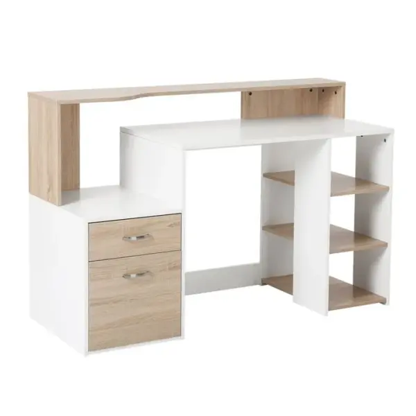 Bureau Informatique 137 L X 55 L X 92 H Cm Chêne Blanc