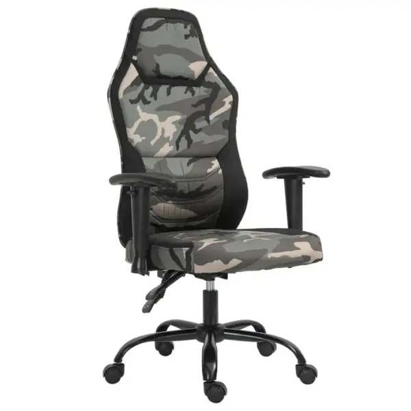 Fauteuil Gaming Militaire Inclinable, Hauteur Réglable Assise, Accoudoirs Polyester Noir Vert