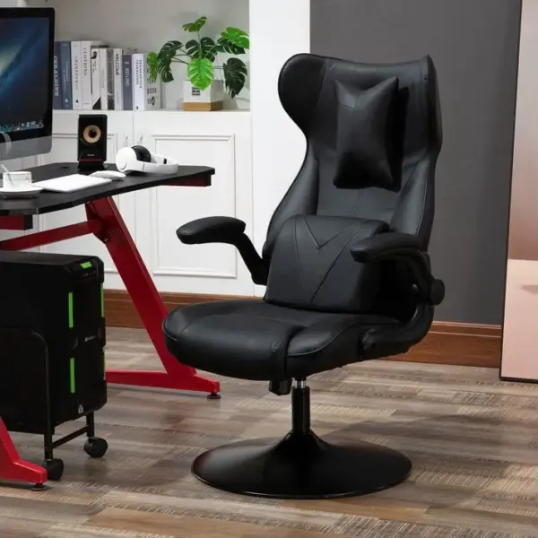 Fauteuil Gaming Base Ronde Métal Pivotant Hauteur Réglable Coussins Noir