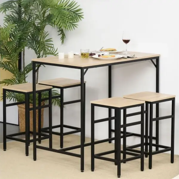 Ensemble Table De Bar Design Industriel + 4 Tabourets