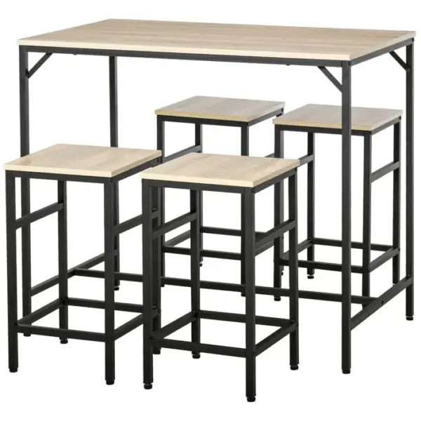 Ensemble Table De Bar Design Industriel + 4 Tabourets