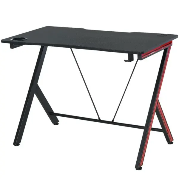 Bureau Gaming Avec Crochet Et Porte-gobelet Patin Réglable Noir Et Rouge