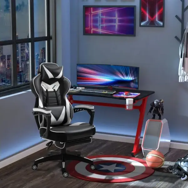 Fauteuil De Bureau Gamer Inclinable Repose-pied Coussins Revêtement Synthétique