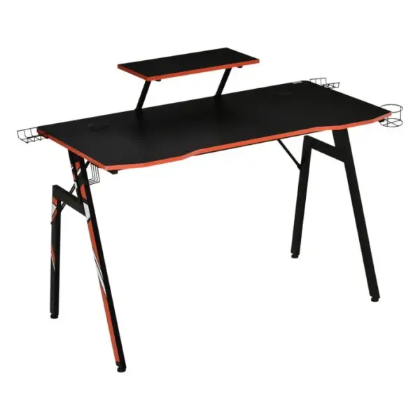 Bureau Gaming Grand Plateau Brackets Étagère Écran Châssis Acier Rouge Noir