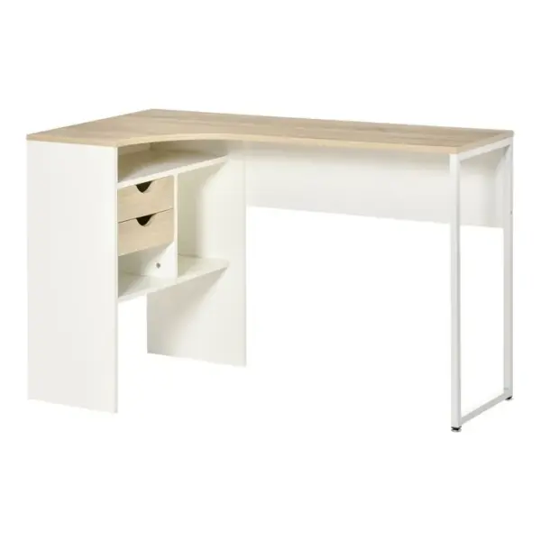 Bureau Informatique Dangle Multi-rangement Aspect Chêne Clair Blanc