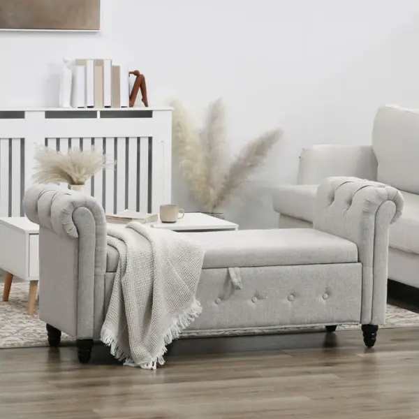 Banquette Coffre Rangement 2 En 1 Chesterfield Aspect Lin Gris