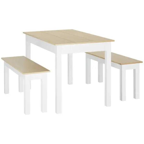 HOMCOM Ensemble Table à Manger 3 Pièces 4-6 Personnes Blanc Aspect Bois Clair