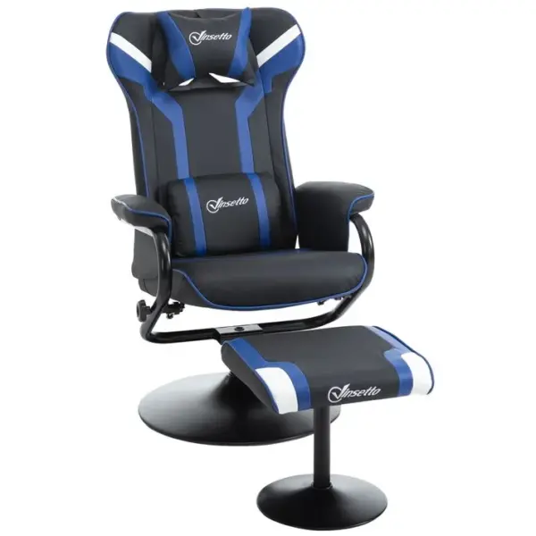 Fauteuil Gamer Inclinable Pivotant Avec Repose-pied Bleu Noir