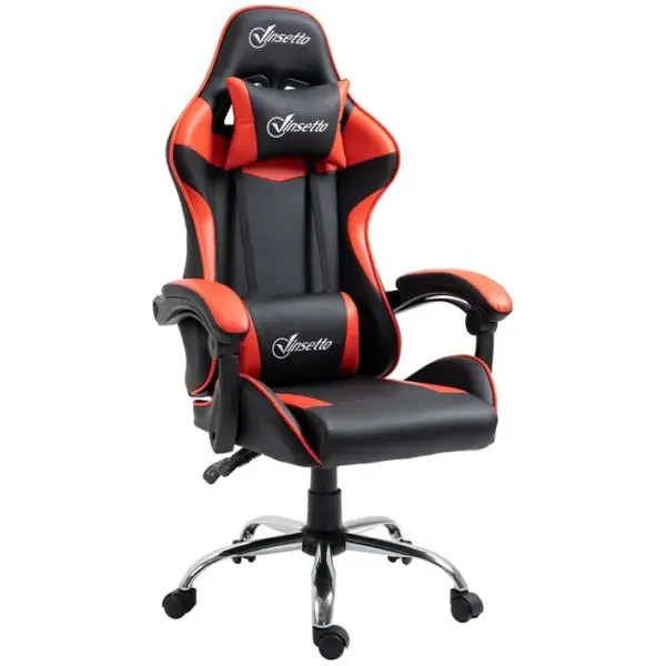 Fauteuil De Bureau Gamer Inclinable Coussins Tétière Lombaires Revêtement Pu