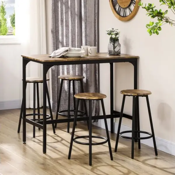 Ensemble Table De Bar 4 Tabourets Style Industriel