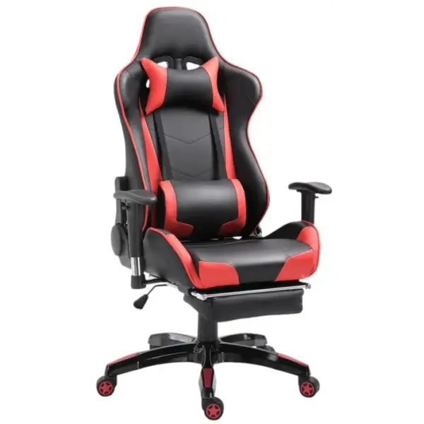 Fauteuil De Bureau Gaming Repose-pied Coussins Pu Rouge Noir