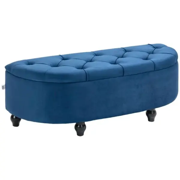 Pouf De Rangement Coffre Classique Capitonné Demi-cercle Velours