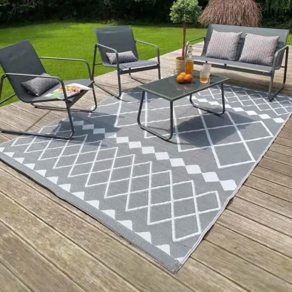 OVIALA Tapis D'extérieur En Polypropylène Recyclé Gris 180 X 120 Cm