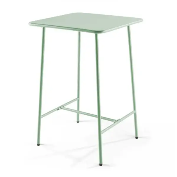 Palavas - Ensemble Table De Bar Et 2 Chaises Hautes En Métal Vert Sauge