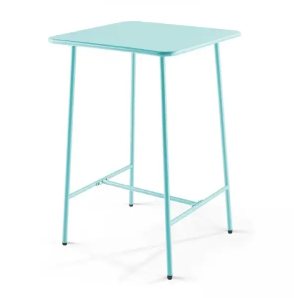 Palavas - Ensemble Table De Bar Et 4 Chaises Hautes En Métal Turquoise