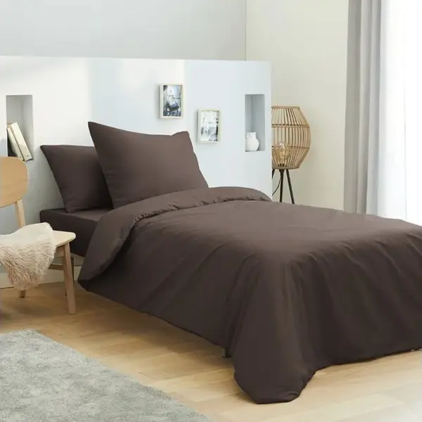 Housse De Couette 140 X 200 Unie Choco 100% Coton / 57 Fils/cm2