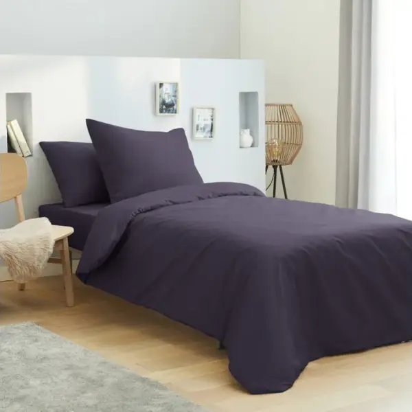 Housse De Couette 140 X 200 Unie Prune 100% Coton / 57 Fils/cm²