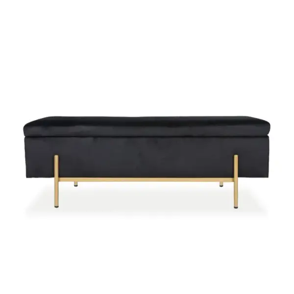 Banquette Coffre Olivia Velours Noir Pieds Or