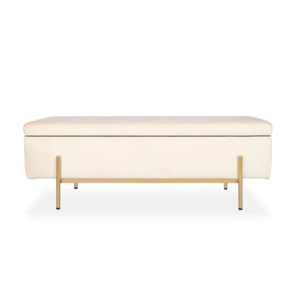 Banquette Coffre Olivia Velours Beige Pieds Or