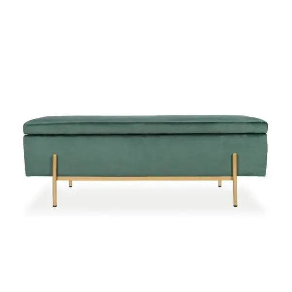 Banquette Coffre Olivia Velours Vert Pieds Or