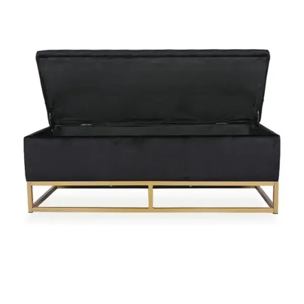 INTENSEDECO Banquette Coffre Angele Velours Noir Pieds Or