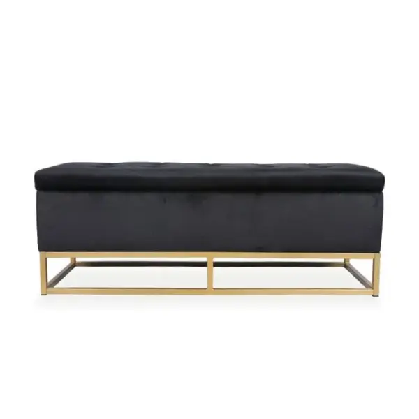 INTENSEDECO Banquette Coffre Angele Velours Noir Pieds Or