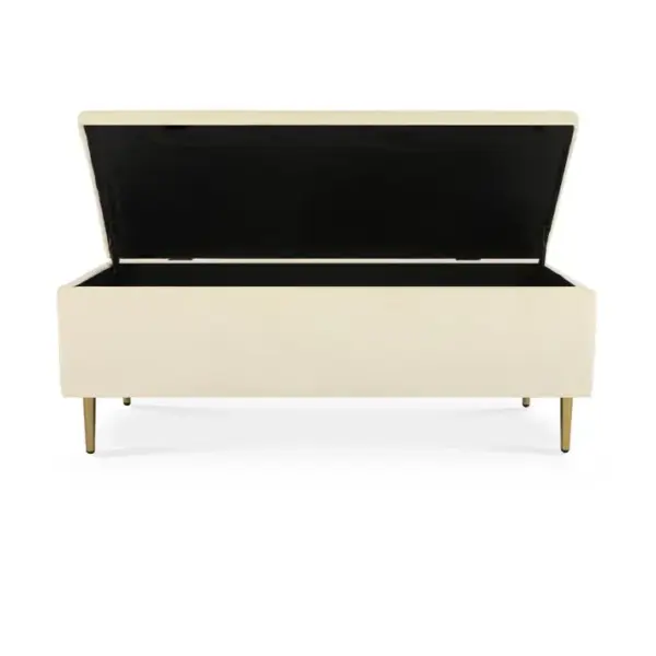 Banquette Coffre Iris Velours Beige Pieds Or