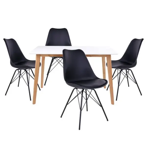 Ensemble Table Naturelle Et Blanche + 4 Chaises Noires - Gram