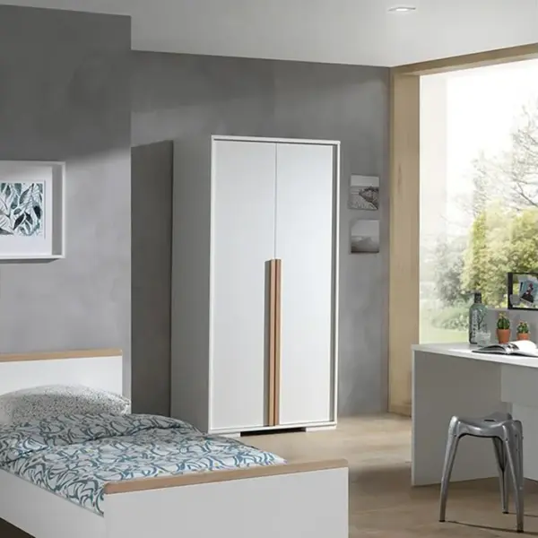 Armoire 2 Portes Blanche Et Bois - Nash White