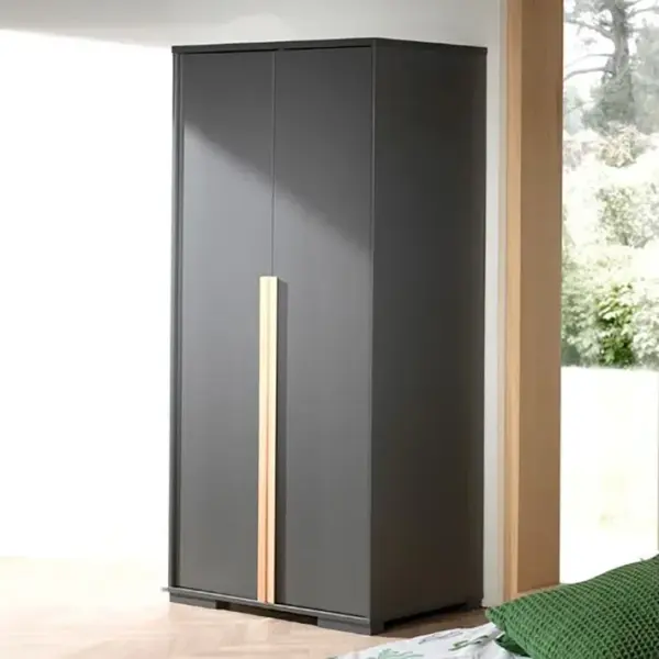 Armoire 2 Portes Anthracite Et Bois - Nash Dark