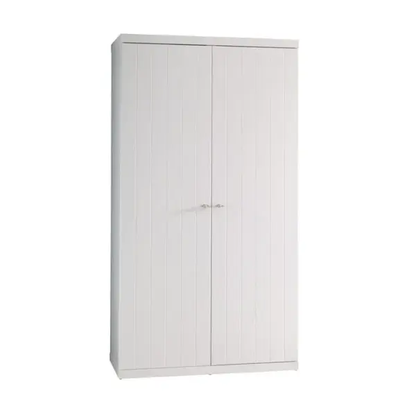 Armoire 2 Portes Effet Lambris Blanc Laqué - Cleo