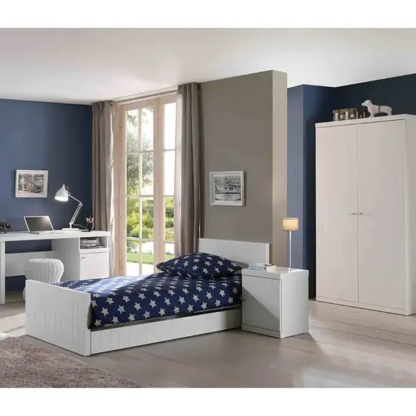 ALTOBUY Lit 90x200cm Avec Sommier + Chevet + Armoire + Bureau - Cleo