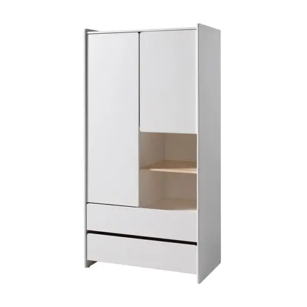 Armoire 2 Portes 2 Tiroirs Blanche Et Bois - Bodhi White