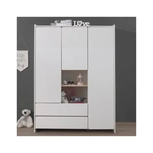 Armoire 3 Portes 2 Tiroirs Blanche Et Bois - Bodhi White