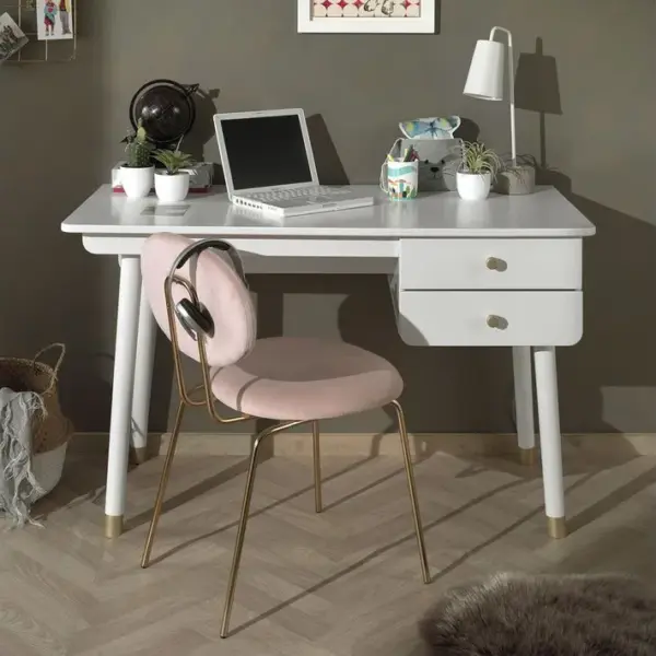 Bureau 2 Tiroirs Blanc Et Gold - Tiny White