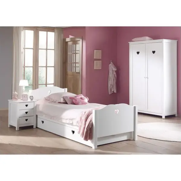 Chambre 90x200cm Avec Sommier + Armoire 2 Portes - Milady