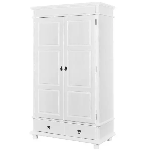 Armoire 2 Portes 2 Tiroirs Bois Massif Vernis Blanc - Tristan