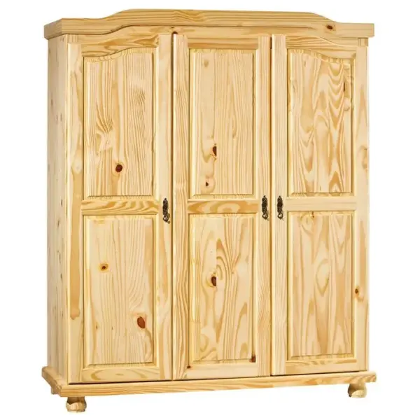 Armoire 3 Portes + Penderie Bois Massif Naturel - Oliver