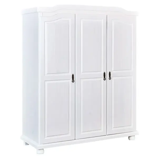 Armoire 3 Portes + Penderie Bois Massif Vernis Blanc - Sydney