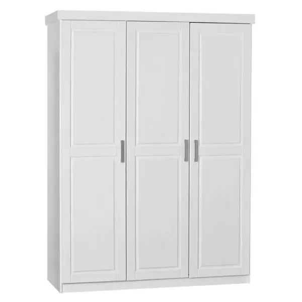 Armoire 3 Portes + Penderie Bois Massif Vernis Blanc - Alaska