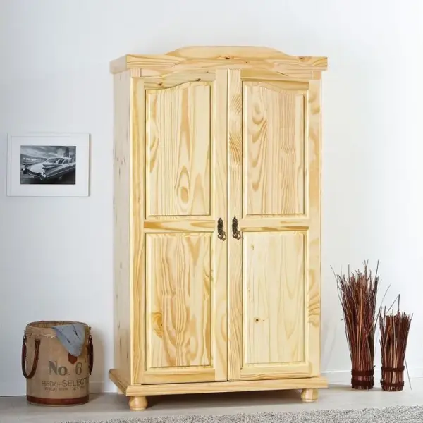 Armoire 2 Portes + Penderie Bois Massif Naturel - Oliver