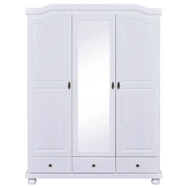 Armoire 3 Portes Avec Penderie Bois Massif Vernis Blanc - Neder