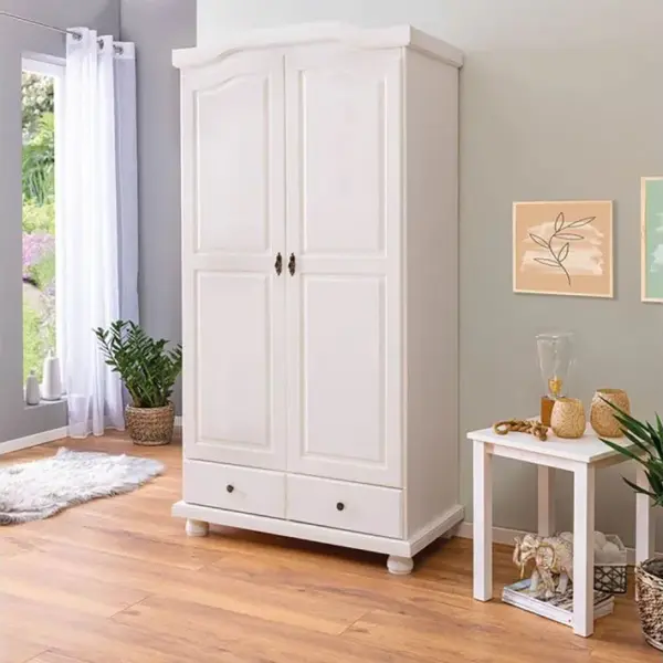 Armoire 2 Portes Bois Massif Blanc - Neder