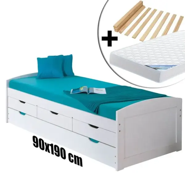 Pack Lit à Tiroirs 90x190 + 1 Matelas Ibiza - Sydney